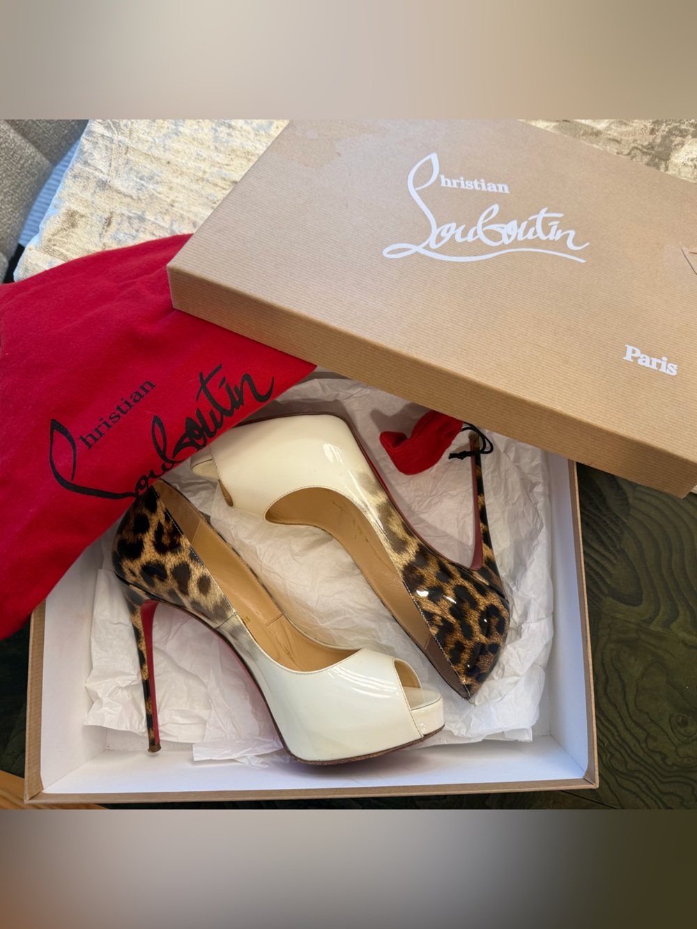 Christian Louboutin New Very Prive Ombre White / Animal Print Heels